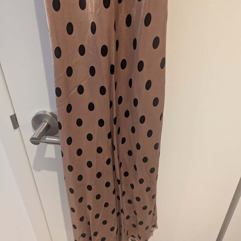 Zara Polka Dot Satin Midi Slip Dress with Slit - Picture 4 of 5